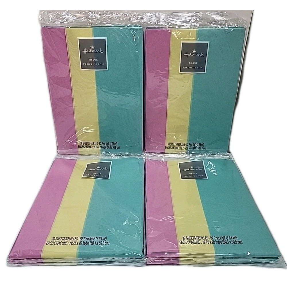 Lot of 4 Hallmark Tissue Paper Pink Green Yellow - 30 Sheets ea - 82.2 SQ Ft. ea